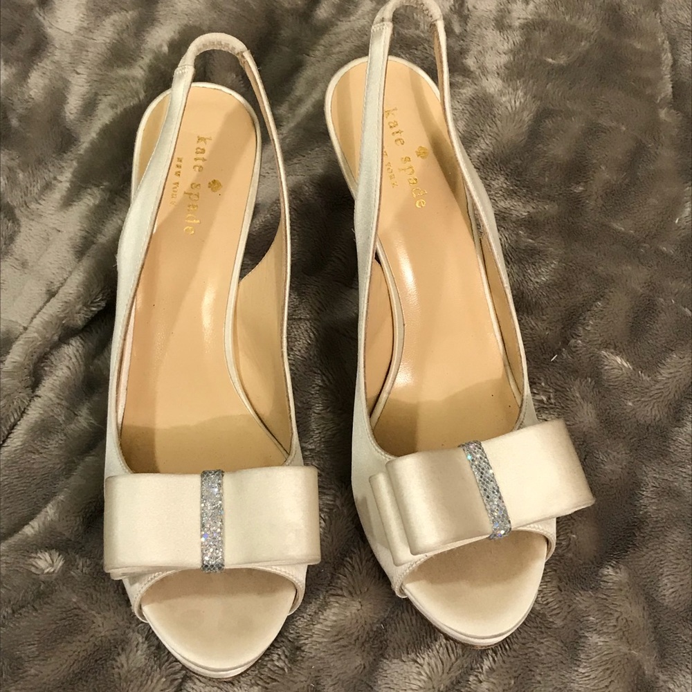 Kate spade white satin slingback peeptoe heels 7.5